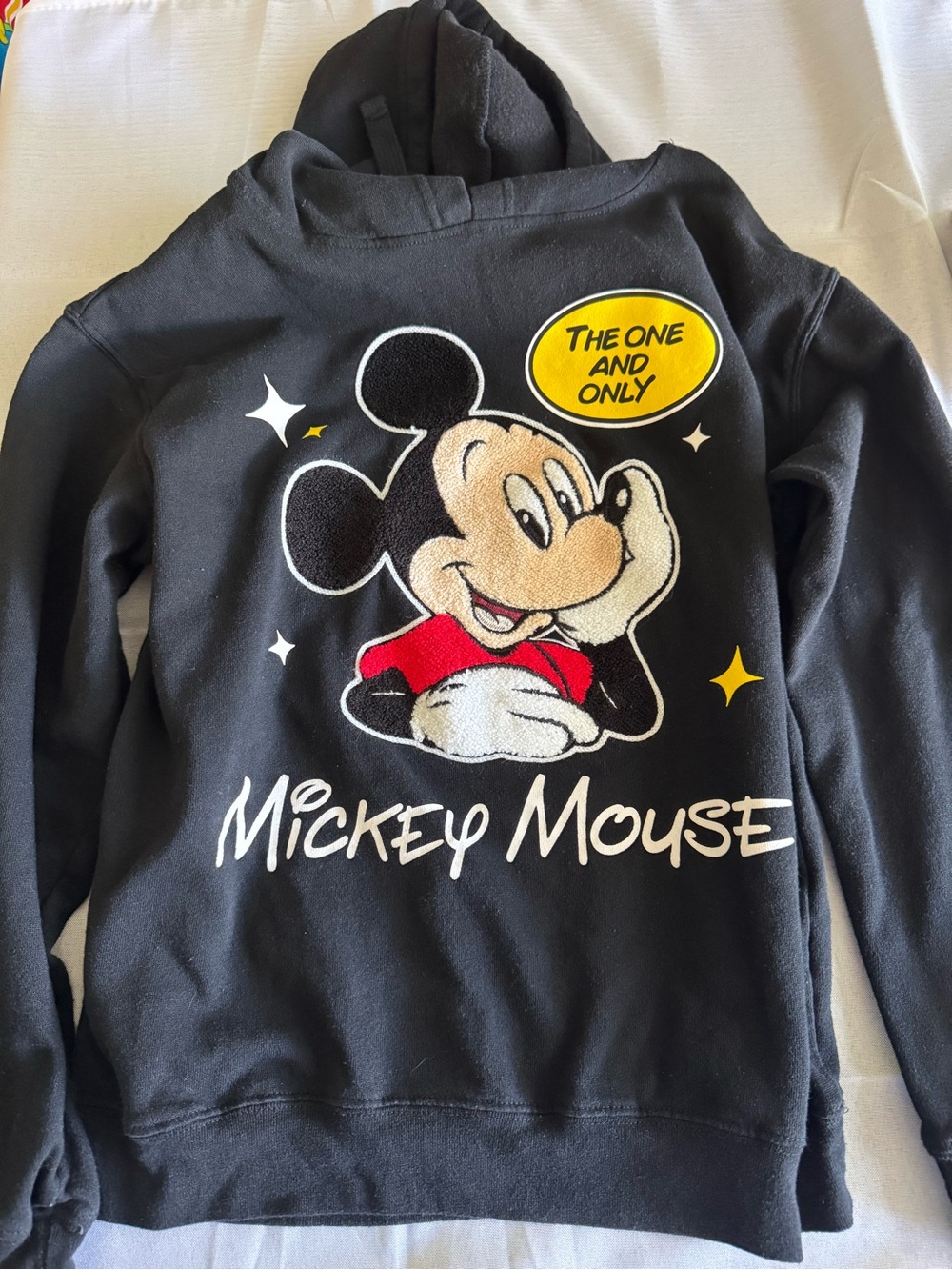 Disney Black Hoodie with Mickey Mouse Graphic in Red, Yellow and White